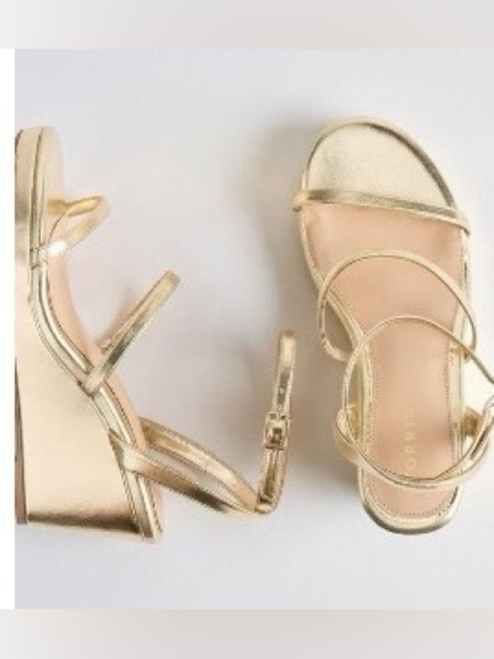 Gold Triple Strap Wedge Sandal - Women